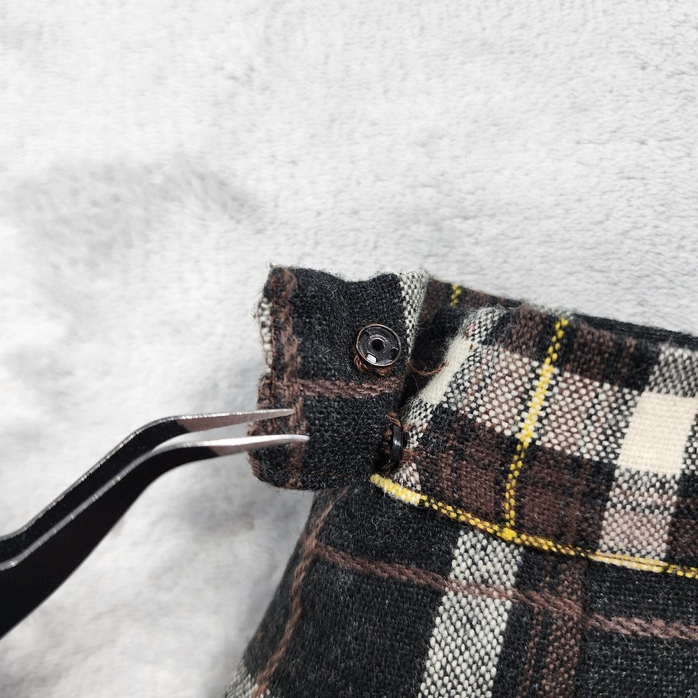 Vintage Skirt Women XXS Black Brown Plaid Pencil Faux Wrap Button Front Side Zip - Picture 5 of 10
